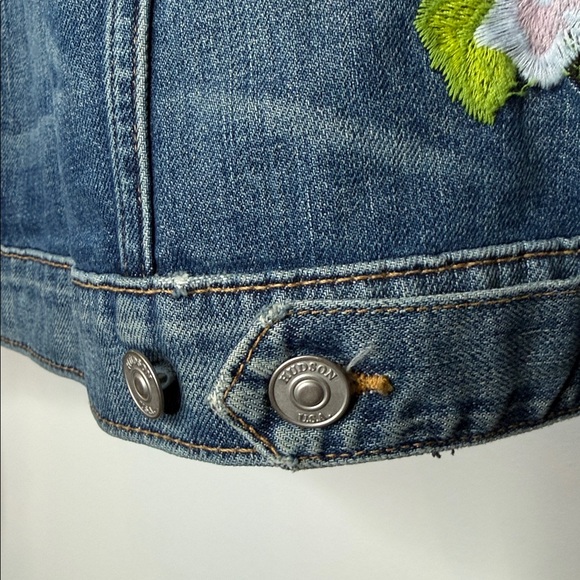 Hudson Distressed the classic rose embroidered denim Jean Jacket size XS - Picture 10 of 12